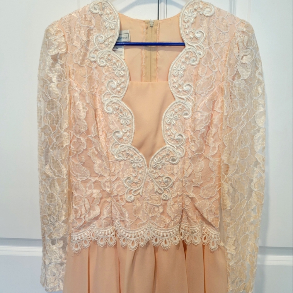 Vintage Scott McClintock Lace‎ Bodice Chiffon Skirt Tea Length Dress Size 4